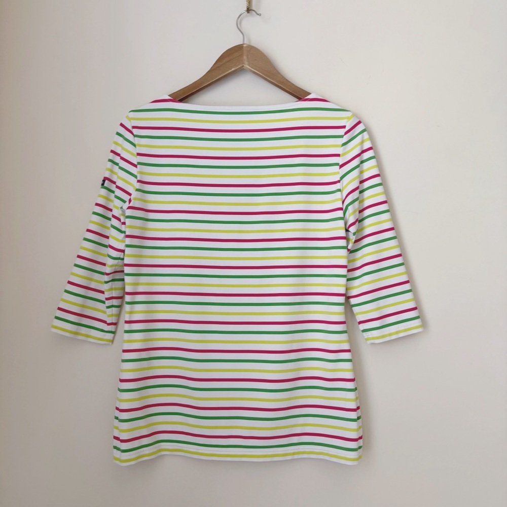 Saint James Breton Striped Top with ¾ Sleeve Sz 10 White Red Green - Picture 5 of 9